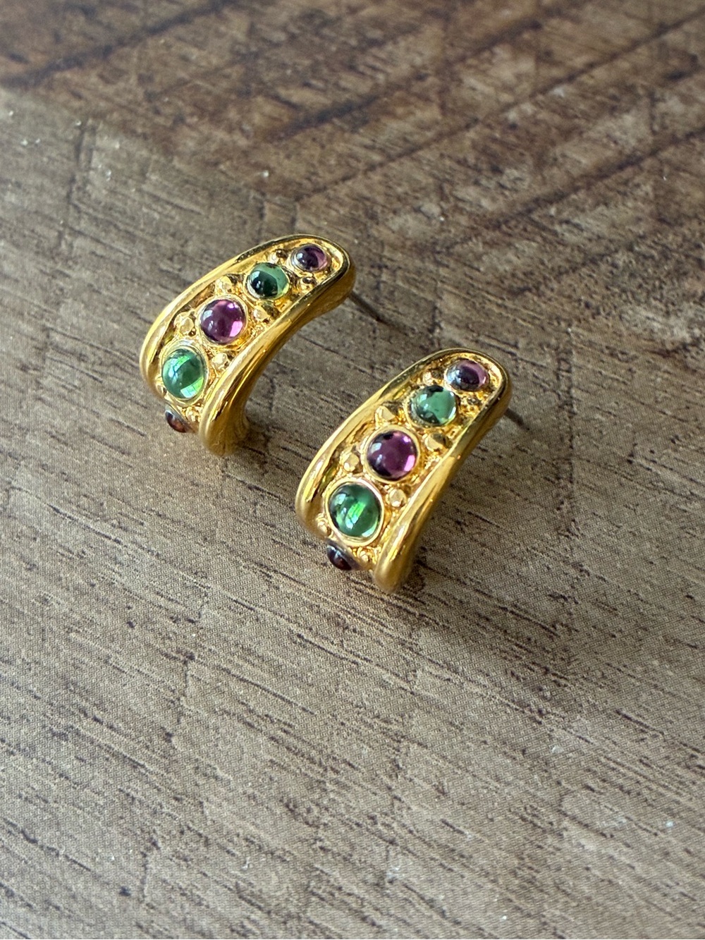 Monet Vintage Multi-Stone Huggie Earrings